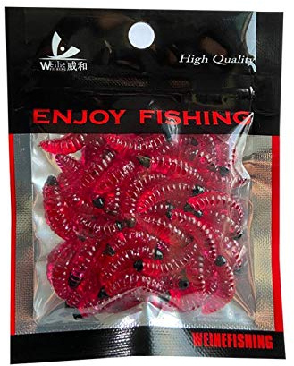 50pcs Maggots Fishing Lures Bread Grub Worm Baits, Artificial Soft Plastic Smell Lifelike Worm Baits for Lake Freshwater Saltwater Ice Outdoor Fishing Gear Accessories, Red