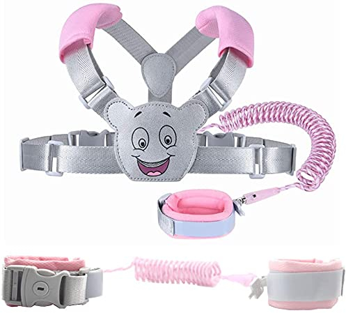 HEIHEI Kinder Sicherheitsleine, Laufgurt für Kleinkinder, Kinder-Laufgeschirr 3-in-1-Set, Anti-verloren Gürtel Handgelenk Link+ Rucksack + 1,5 m Gummigurt Rosa