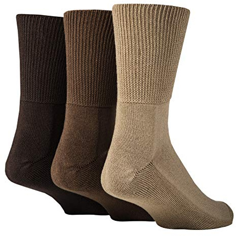 IOMI Fotsjuksköterska - 3-pack unisex extra breda diabetesstrumpor i bambu | 4 storlekar | För svullna fötter och ben | slät tåsöm | vadderad fot, Brun, 41.5-43.5 EU