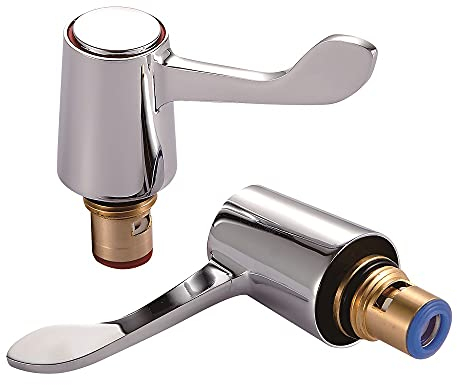 KINGBATH™ Tap Revivers Kit 1/2” Lever Head Basin Sink Taps Mixers Bidet Handles Quarter Turn Valves Cartridges (Hot/Red & Cold/Blue Indicator) Replacement(2 Pack/Pair)