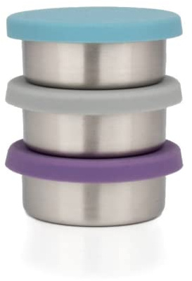 Moonmoon Mini Sauce Pots for Dressing, Dips, Sauces & Hummus & Baby Weaning | Stainless Steel Leakproof Dressing Pots with Silicone Lids | Earth friendly alternative to plastic food containers (45ml)