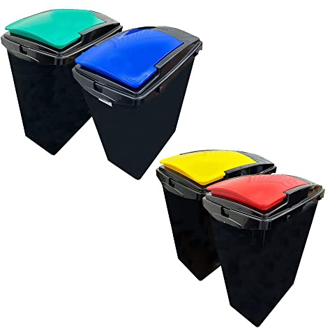 40L Recycling Bins Interlocking Set Of 3 or 4 With Colour Coded Lids | Blue, Green, Red & Yellow