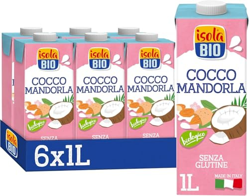 ISOLA BIO Bevanda Biologica a Base di Cocco e Mandorla, 100% Ingredienti Naturali, Senza Glutine, a Basso Contenuto di Grassi, per Intolleranti al Lattosio, Vegetariani e Vegani, 6 Confezioni da 1 L