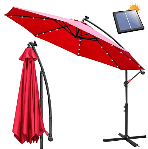 Ansobea Parasoll 300 cm/350 cm trafikljus LED solar med vev, marknadsparaply i aluminium med på/av-knapp, trädgårdsparaply UV-skydd och vattentätt, vevparaply med stativ