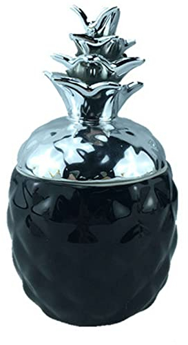 LAVAMI Bocal à bonbons en forme d'ananas doré/argenté, sucrier en céramique blanc/noir décoratif avec couvercle, boîte d'assaisonnement colorée-noir et or-A (Color : Black and Silver, Size : A)