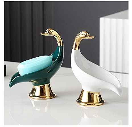 Seifenschale Swan Keramik-Seifenschale, Haushalts-Seifenschale, kreative Seifenschale, Seifenhalter, Toilette, Toilette, freie Perforation, Entwässerungsplatz, Desktop-Regal, Toilette, 2 Stück, Seifen