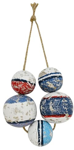 Morning View Buoy Decor Nautical Decor Wood Fishing Floats Decor for Home Coastal Wall Decor Hanging Decorative Boat Floats Wall Art Beach House Decor Nautical Ball with Rope Bathroom Decor 5 Inch