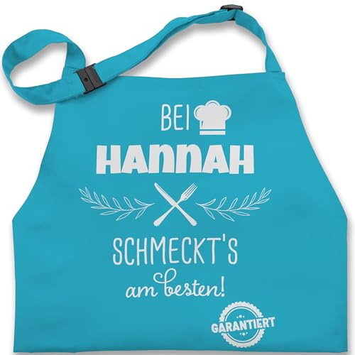 Kinderschürze Schürze Kinder Jungen Mädchen - Kochschürze - Bei Name schmeckts am besten I Geschenk Kochen Oma I Mama I Opa I Papa - 7-14 Jahre - Türkis - junge kinderkochschürze koch schmeckt