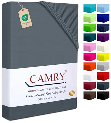 Camry Spannbettlaken Topper 180x200cm Grau Baumwolle Bettlaken Jersey Spannbetttuch Oeko-Tex 100