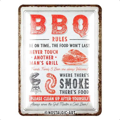 Nostalgic-Art Retro Blechschild, 15 x 20 cm, BBQ Rules – Geschenk-Idee für Grill-Fans, aus Metall, Vintage Design mit Spruch, Blechschilder Sprüche