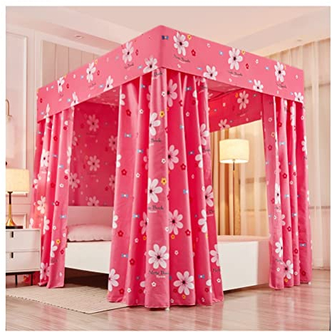 EsEntL Einzelbett-Baldachin, Moskitonetz, geeignet für Einzelbett- und Doppelbett-Schlafzimmer, dekorativer Bettvorhang, mit Metallstütze (Farbe: Rosa, Größe: 180 x 220 cm/71 x 87 Zoll)