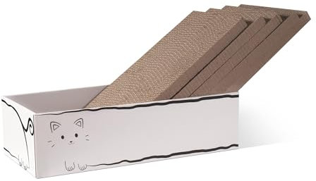 Poste rascador de cartón, 5 rascadores para gatos con caja, almohadilla para rascar gatos de interior, repuesto de cartón duradero para gatos, cama de descanso para gatos, rascar, jugar y dormir (42 x