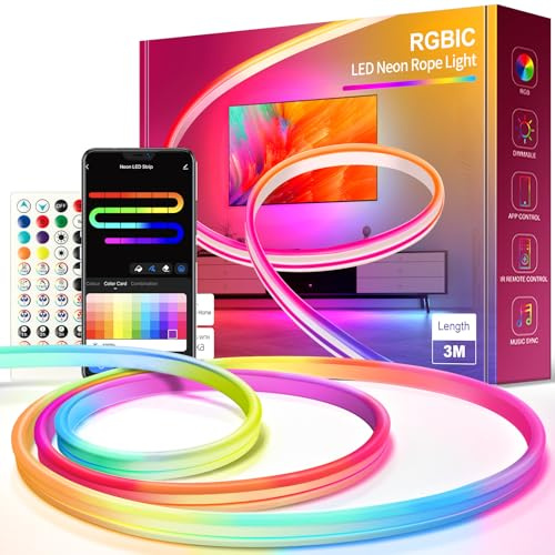 VKH Neon LED Strip 3m, LED Streifen mit App-Steuerung, Funktioniert mit Alexa, DIY-Funktion, Musik Sync, Upgrade LED Lichtband für Wohnzimmer, Schlafzimmer, Wand Deko