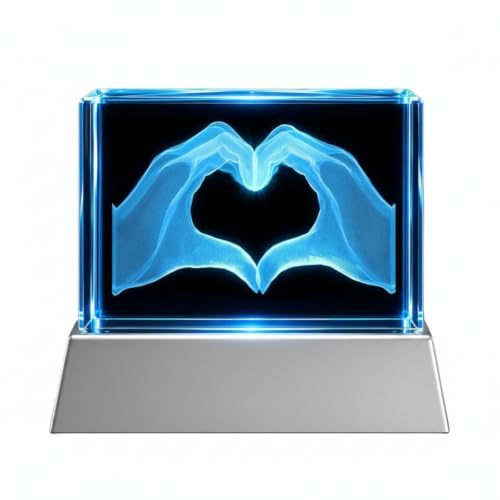Kaltner Präsente Stimmungslicht Kristall Glasblock mit 3D Gravur/Ich Liebe Dich Geschenke für Frauen, Männer/Jahrestag Geschenk für Sie, Ihn/Gravur Herz/Nachtlicht