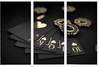AREDE 3er Set Wandkunst Gemälde Bild Poster Royal Flush Pokerkarten und Chips | 90 x 60 cm | Wandbilder Wanddekoration Home Office Wohnzimmer Schlafzimmer Dekoration | Fertig zum Aufhängen