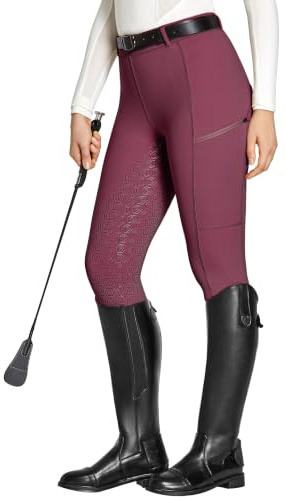 FitsT4 Sports Reitleggings Damen Reithose Silikon vollbesatz mit Handytasche und Gürtelschlaufen für Reitsport Pferdetraining | Rutschfester Silikongriff, Reißverschlusstaschen, Gürtelschlaufen, 4-Wege-Stretch, für Reittraining und Reitwettbewerbe