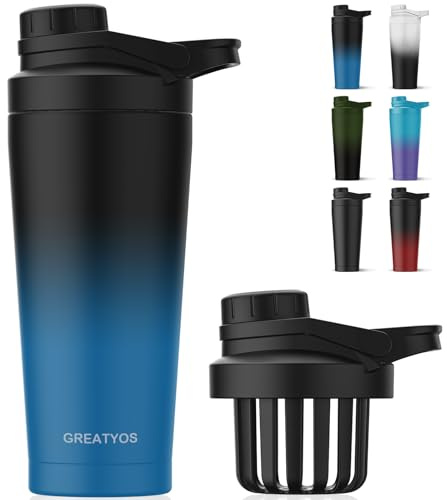 Stainless Steel Shaker Bottle with Noise-Free Design - Patented 24 oz Insulated Metal Shakers Bottles Cup for Protein Mixes and Pre Workout 100% Leak Proof (Dark Navy)