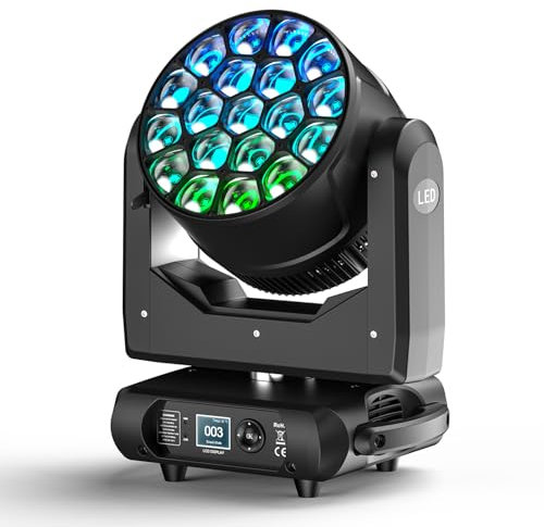 HYQNG Lumières DJ Professionnelles à tête Mobile, 19x40W RGBW 4 en 1, lumières de scène à LED avec Effet stroboscopique de Zoom de Lavage de Faisceau, projecteurs de contrôle DMX activés par Le Son