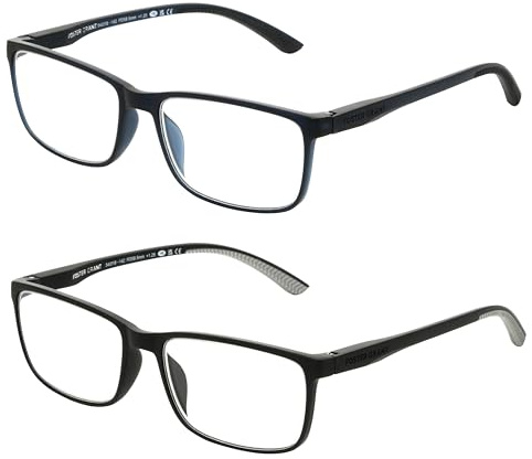 Foster Grant Men's Tatum 2-Pack Rectangle Reading Glasses, Navy, Black, 39 mm, 2.5 Diopters