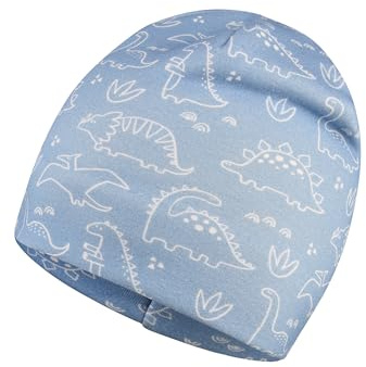 Sterntaler Beanie aus Sweat mit Flauschiger Rückseite und Saurier-Print – Jungen – weich und pflegeleicht – Mütze für Baby und Kinder, samtblau, Größe 53