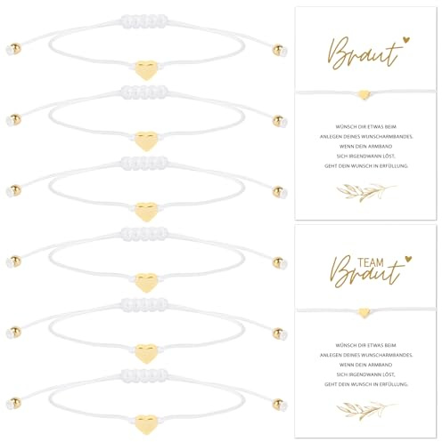 BOOMTOP 6 Stk. JGA Armbänder Frauen Junggesellenabschied Deko JGA Accessoires Team Braut Armbänder mit Herzchen Braut Team Bride Armband Set für Bachelorette Party Hochzeit