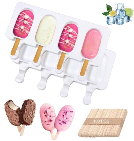 Stampi Ghiaccioli, Stampi per Gelato in Silicone, Silicone Stampi per Gelato, 2 Set Stampi Ghiaccioli con 100 Bastoncini