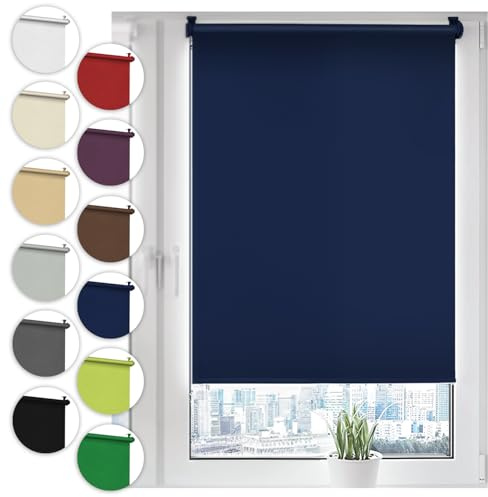 Verdunkelungsrollo Klemmfix ohne Bohren 60cm x 100cm Dunkelblau Verdunklungsrollo Fensterrollo Rollo Seitenzugrollo Klemmrollo für Fenster & Tür