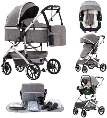 Lnhcrbs Passeggino 3 in 1,Stroller Pieghevole Rapido con Un Solo Clic,Passeggino Reversibile Alto con Cesta per la Nanna Allargata,Passeggino Reversibile è Bloccabile Sulle Ruote Anteriori(Grigio)