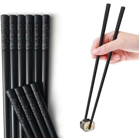10 par halkfria glasfiber ätpinnar halkfria fina hackpinnar diskmaskinssäkra ätpinnar set premium återanvändbara lätta hackpinnar lätta att använda, svarta Sakura-mönster