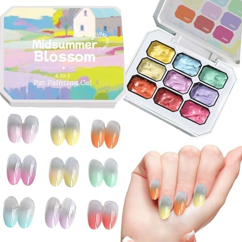 Gel Per Unghie Gel Sfumato 9 Colori per Decorazione Unghie | Duraturo Senza Asciugatura Indurente UV LED Decorazioni Per Casa Personale Salone Manicure Francese Facile Applicazione