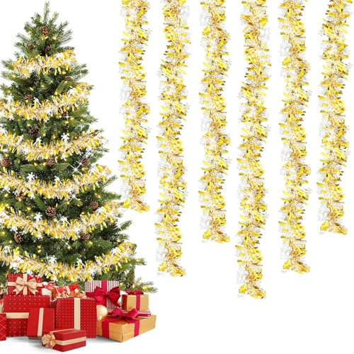 Forbabe 6 Stück 2M Weihnachtsbaum Girlande, Lametta Weihnachtsbaum Gold, Weihnachtsgirlande Hängende Dekoration für Weihnachts Vorhang Christbaum (Gold)