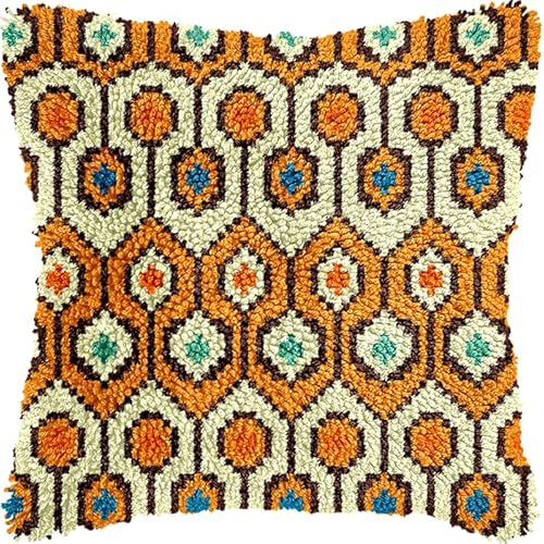 Henypt Retro-Blumen DIY Knüpfkissen Zum Selber Knüpfen Set,Europäisches Muster,Kissen Knüpfen Latch Hook Kit Für Kinder Und Erwachsene,43x43cm