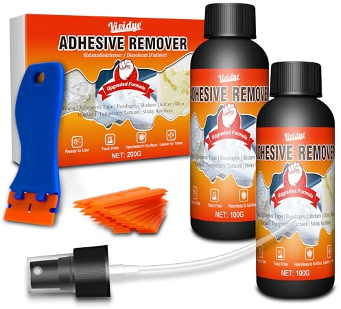 Adhesive Remover, 200ml Professional Sticker Remover Spray with Scraper & Razor Blades - Super Glue Remover Safe on Multiple Surfaces, Rapid Remover Label, Decals, Gum, Tape, Sticker Residues