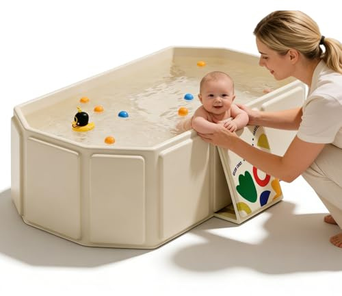 Vasca da bagno pieghevole per bambini: 60 x 30 x 10 cm, vasca da bagno pieghevole, portatile, per bambini da 0 a 8 anni, vasca da bagno portatile, per bagno e viaggi (beige)