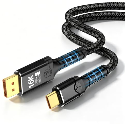 baolongking Câble USB C vers Displayport 2.1, Thunderbolt bidirectionnel 3/4/5 vers DP, prend en charge 16K @ 60 Hz 8K @ 120 Hz, compatible avec MacBook Pro/Air, Galaxy S25, iPad Pro, XPS 17 (3 m)