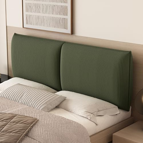 Gleedipre Schlichtes Design Kopfteilkissen Verdickt Gestreift Cord Rückenlehne am Bett Antikollisionsschutz Einzel-/Doppelbett Bettruhekissen(Grün,150x60cm/Ohne Kopfteil)