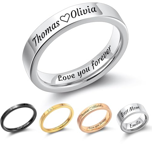 MMXX Personalisierte 2MM/4MM/8MM Edelstahlringe Individuelle Gravur Name Datum Schlichte Eheringe Hochglanzpoliert Verlobungsring für Frauen Männer