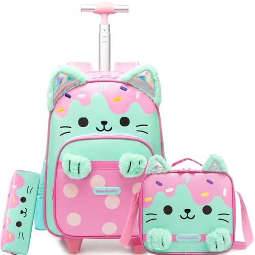HTgroce Sac à Dos à roulettes Fille Primaire – Cartable Scolaire Ergonomique (CP CE1 CE2 CM1 CM2) – Trolley École avec Roues – Idéal Rentrée & Voyage
