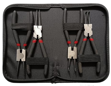 Lot de 4 pinces à anneaux d'arrêt de 17,8 cm, pinces à anneau de sécurité droites et courbées avec poignées, ensemble de pinces à anneaux de serrage, ensemble de pinces à anneaux