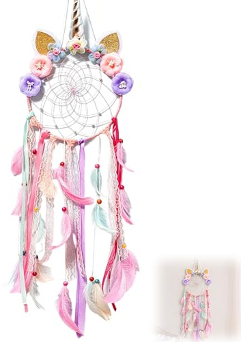 Dream Catcher, Dream Catcher for Girls, Pink Dreamcatcher Large with Feathers Flowers, for Girls Room Accessories, Decor, Kids Room Decor, Birthday Wedding Anniversary