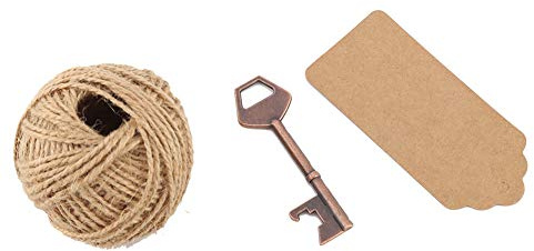 Generic Abrebotellas de Metal, Regalos de Fiesta Vintage Resistentes con Tarjeta de Etiqueta y Cordel, Ideal para Bodas, Graduaciones, Navidad y Decoraciones (50 piezas + cuerda de cáñamo + tarjeta)