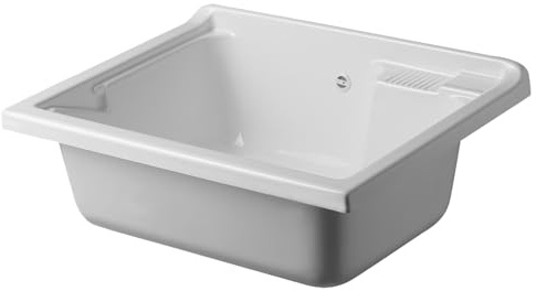 Negrari Vasca ad appoggio in termoformato per Lavatoio, Resistente all'umidità, Kit di scarico incluso, Interno e Esterno, L75 x P60 x H30 cm, Bianco