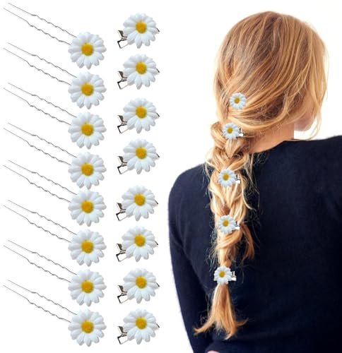 Haarnadeln Blumen Hochzeit Haarschmuck Set Gänseblümchen Haarnadeln für Damen Braut Mädchen 16 STÜCKE (Weiß)