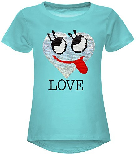 BEZLIT Mädchen T-Shirt mit Wendepailletten Herz Love – Kurzarm Shirt Baumwolle Rundhals Kinder Sommer Oberteil