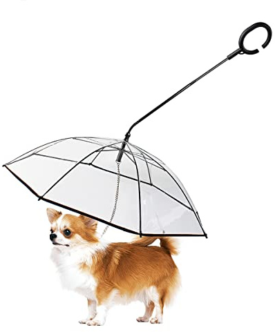 LESYPET Hunde-Regenschirm, verstellbar, mit Leine für kleine Haustiere (verbesserter Flexibler Griff)