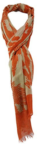 TigerTie Schal in orange beige gemustert mit kleinen Fransen - Größe 180 x 50 cm