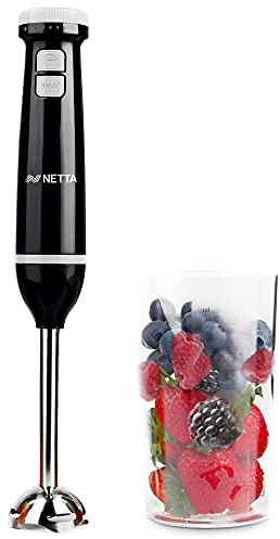 NETTA Hand Blender with 700ml Beaker - Powerful 600W - Variable Speed and Turbo Settings - Food Grade 304 Stainless Steel Blades - Ergonomic Stick Handle - BPA Free