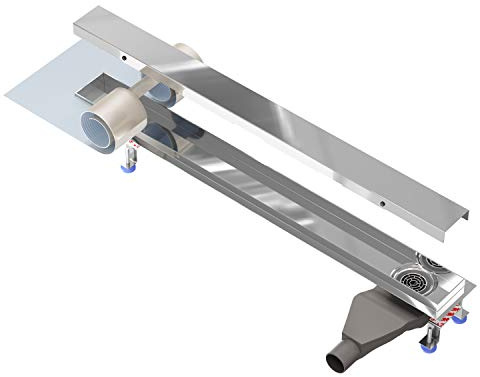 Nordona extraflache Edelstahl Duschrinne Complete Basic HG Länge: 120 cm Inkl. Blende Klassisch-Hochglanz Abgang Seite Niederprofilsiphon Einbautiefe nur 6 cm