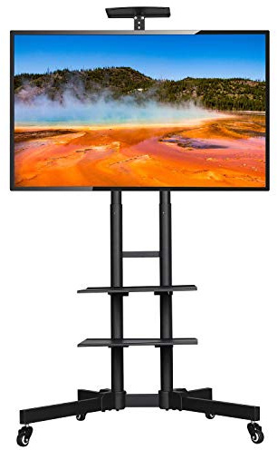 Yaheetech Soporte TV Doble Barra Ruedas para Television de 32-75 Pulgadas | Con 3 estantes Ruedas Bloqueables Inclinación de 13° Altura Ajustable Soporte TV Suelo Mueble hasta 50Kg Máx VESA 600x400mm