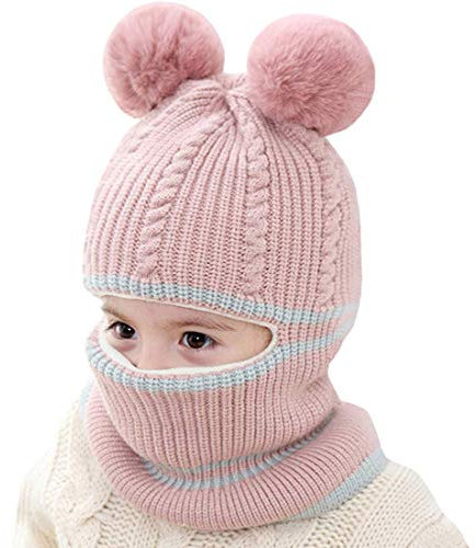 Yixda Baby Kinder Winter Mütze Jungen Mädchen Kapuzenschal Mützen Hüte (Bär-Rosa)